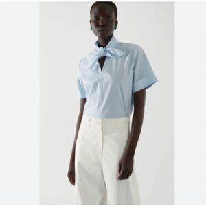 COS BABY BLUE BOW NECK SHORT SLEEVE POPLIN BLOUSE  - 12